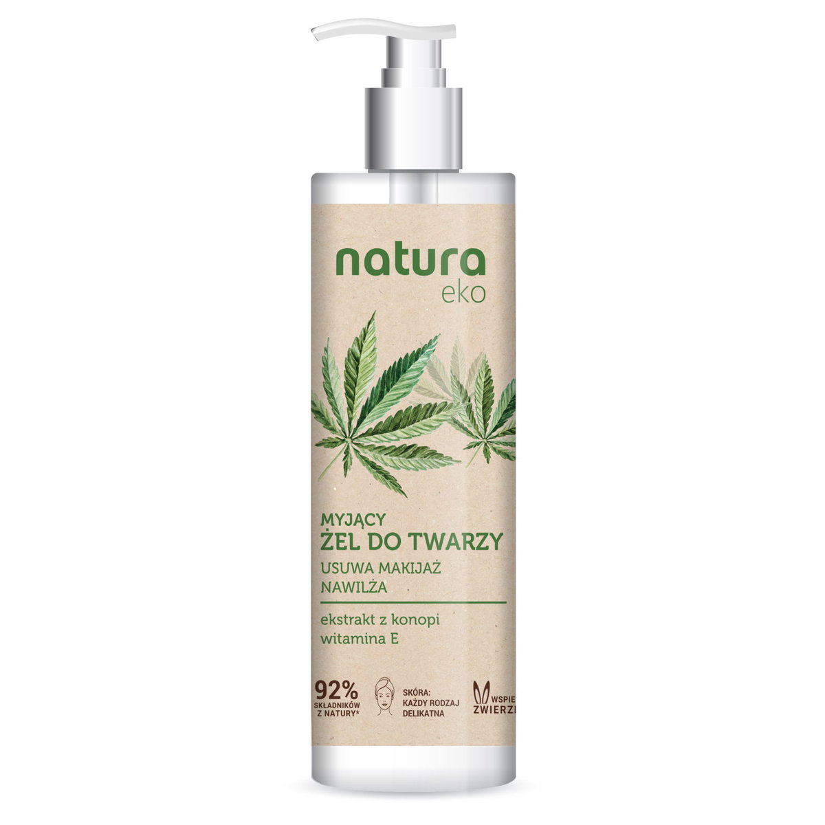 Natura Eko, Myjący Żel Do Twarzy Z Konopią I Wit. E, 200 ml