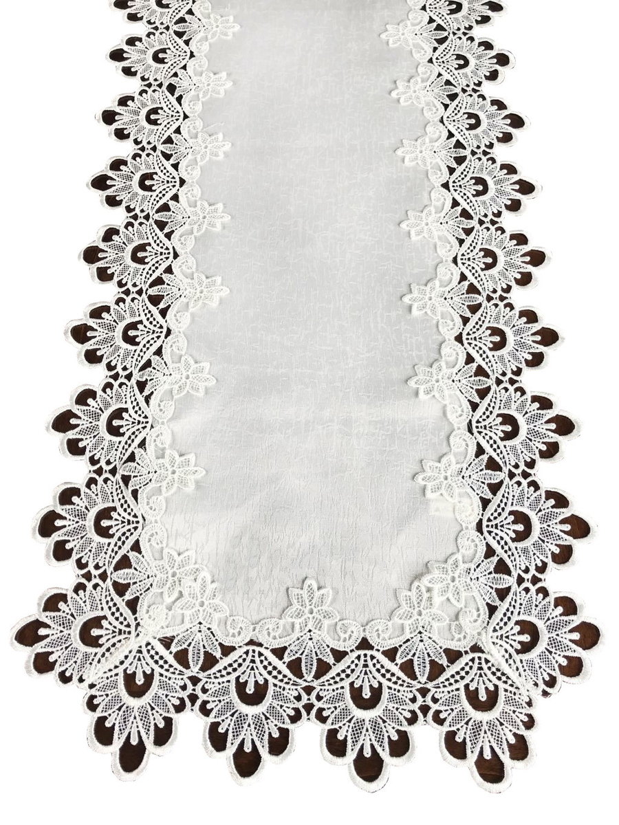 Bieżnik Z Gipiurą, 40X140, Biały Geometryczny, G01-01-Pr