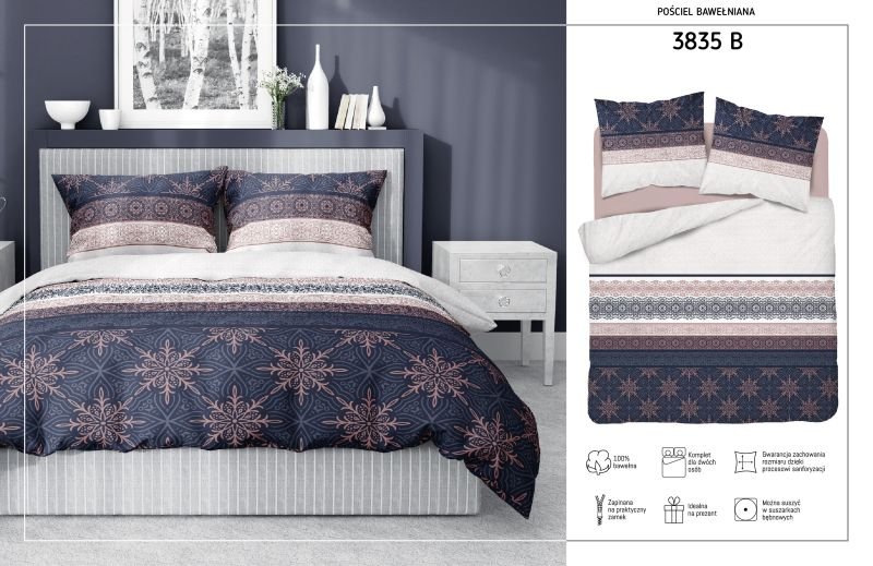 Pościel z bawełny, czarno-brązowy ornament wz.3835b , 160x200 cm, 3 elementy