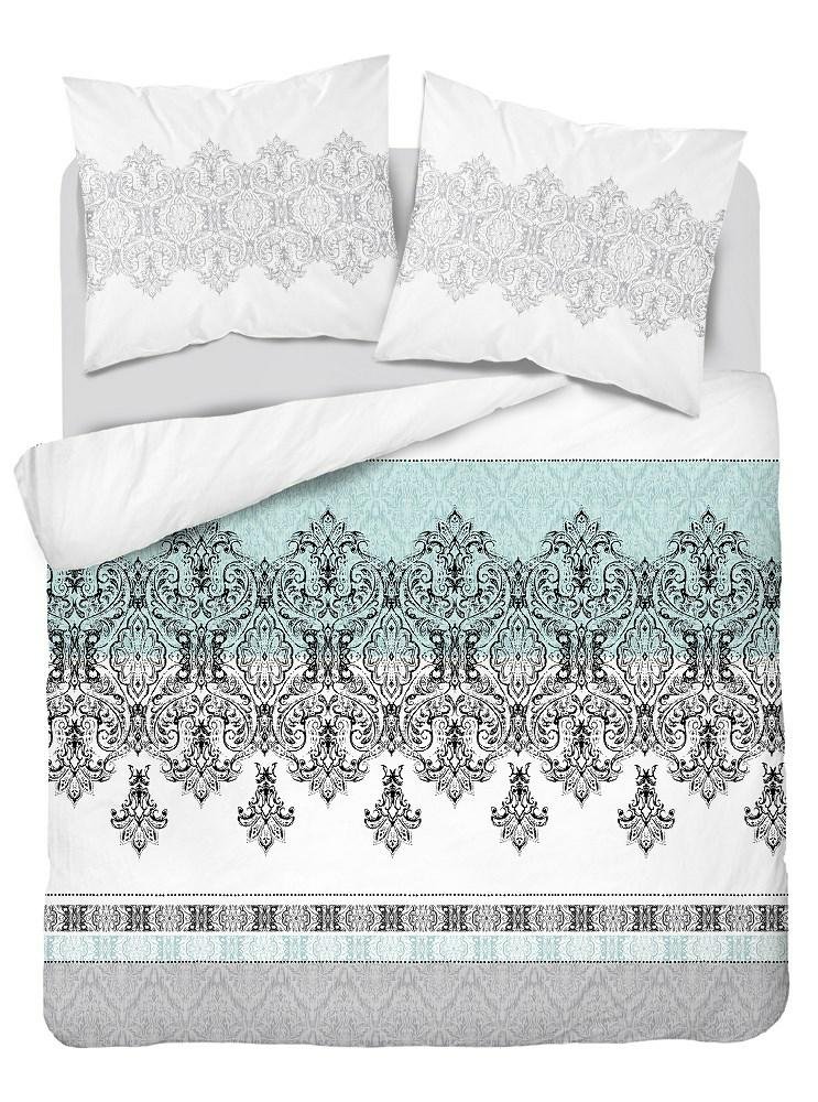 Pościel z bawełny, szaro-zielony ornament wz.3833b, 200x220 cm, 3 elementy