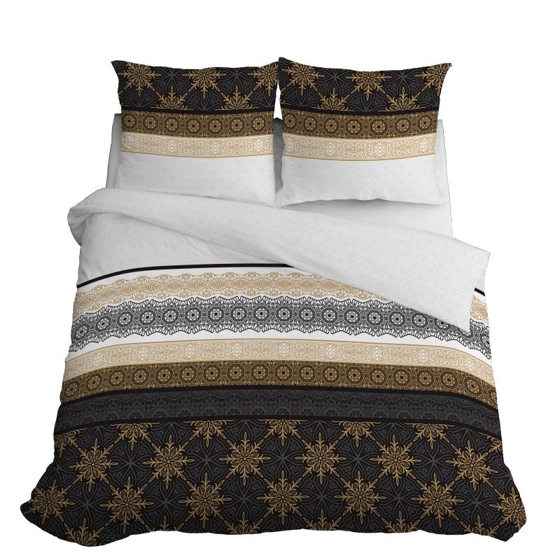 Pościel z bawełny, czarno-żółty ornament wz.3835a, 200x220 cm, 3 elementy