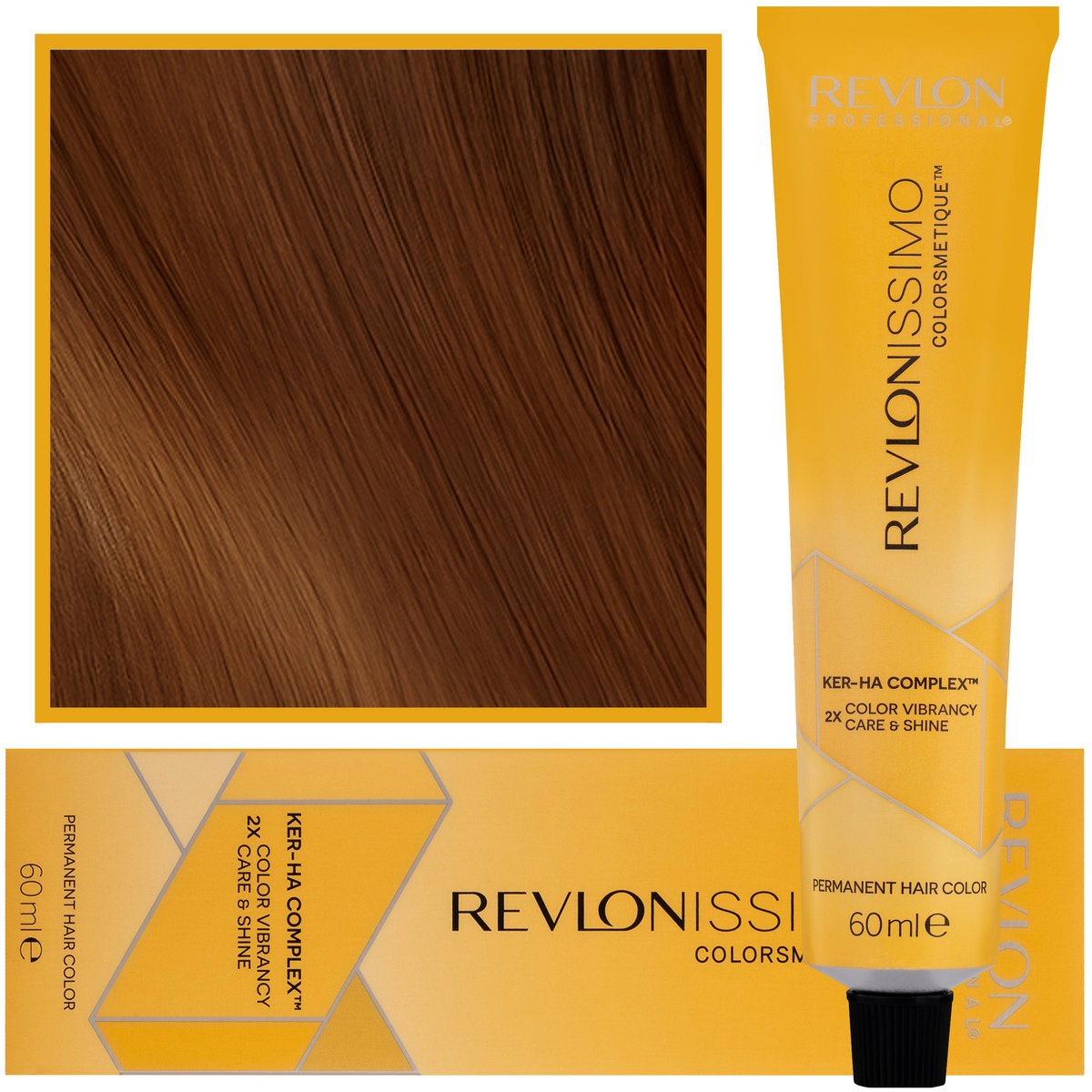 REVLON PROFESSIONAL Revlon Professional Revlonissimo Colorsmetique Color&Care permanent Hair Color 4.3, średni brąz, złoto, 1 opakowanie (1 x 60 ml)