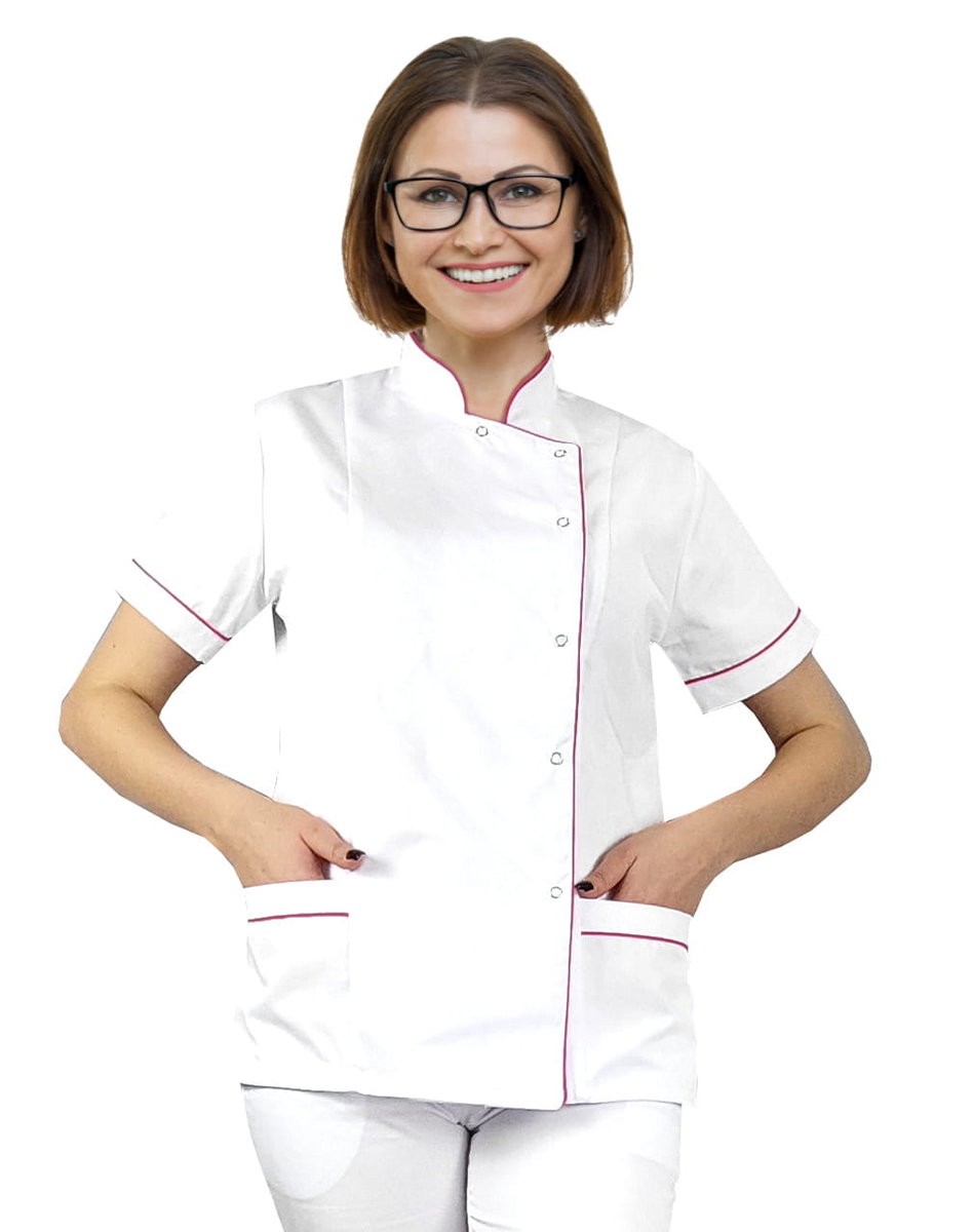 Żakiet kosmetyczny  fartuch medyczny biały z lamówką amarant 38