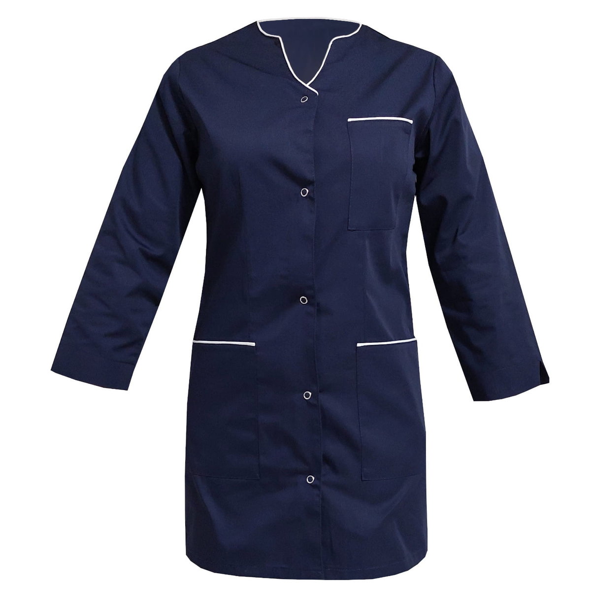 Żakiet medyczny kosmetyczny damski granatowy lamówka biała rękaw 3/4 52