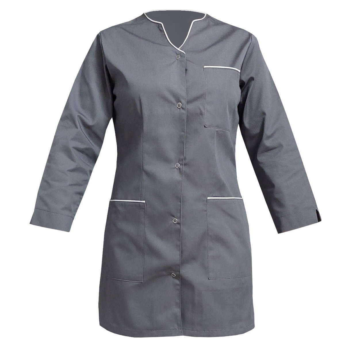 Żakiet medyczny kosmetyczny damski szary lamówka biała rękaw 3/4 46