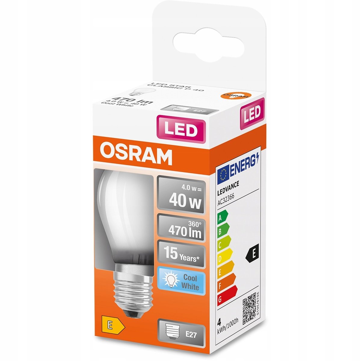 Żarówka LED OSRAM BASE CL P GL FR 40 NON-DIM 4W E27