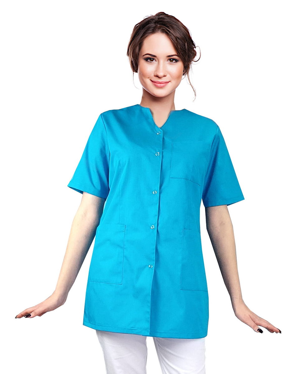 Żakiet medyczny, kosmetyczny damski kolor turkusowy dekolt serek zapinany na zatrzaski 40