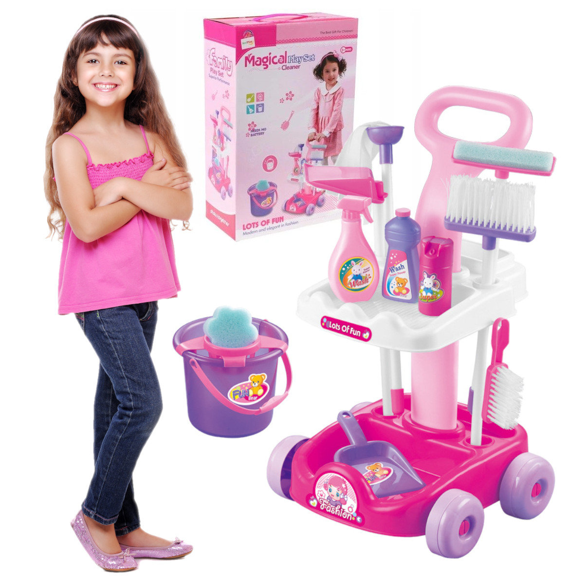 Wózek do sprzątania dla dzieci z mopem + akcesoria
