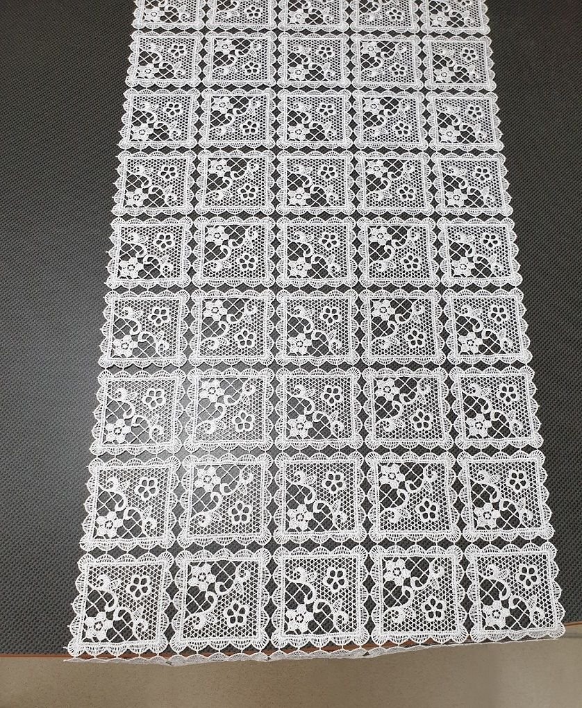 Bieżnik Z Gipiury, 40X85, Biały Geometryczny W Kwiaty, G20-01-Pr