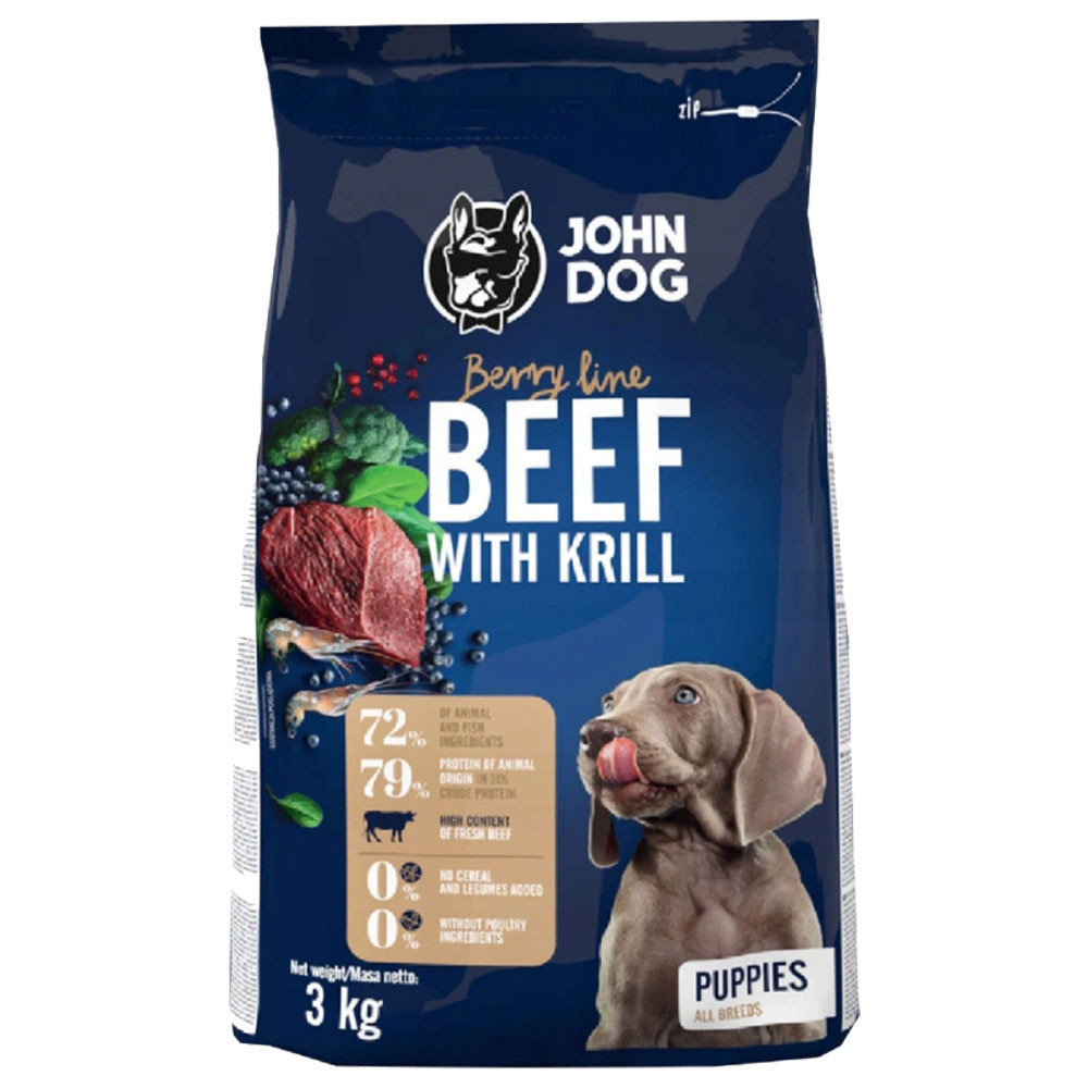 John Dog Wołowina z Krylem 3kg Berry Line dla szczeniąt średnich i dużych ras