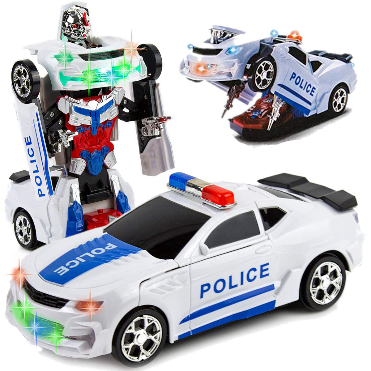 Samochód Policja 2W1 Auto-Robot Światła Dźwięk Led U459