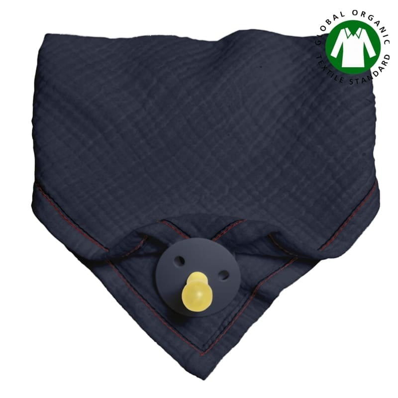 Hi Little One - Bandana, Śliniak Z Zawieszką Na Smoczek Z Organicznej Bio Bawełny Gots Bandana Bibs 3In1 Navy