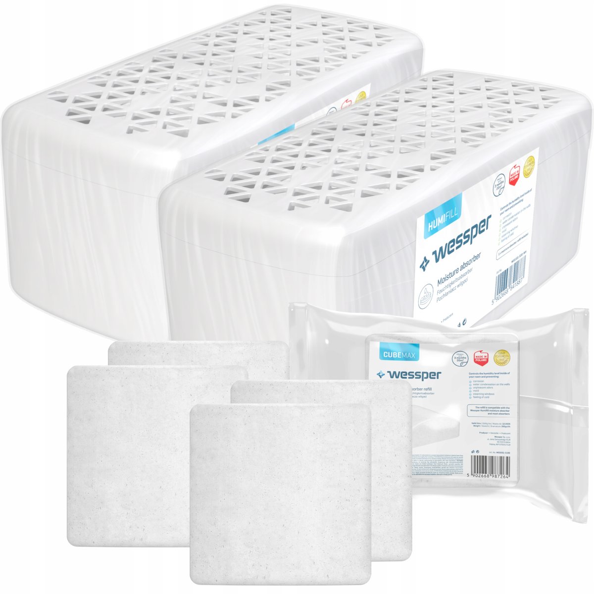 2X Wessper Pochłaniacz Wilgoci + 4X Wessper Humifill Tabletka Do Pochłaniacza 300G