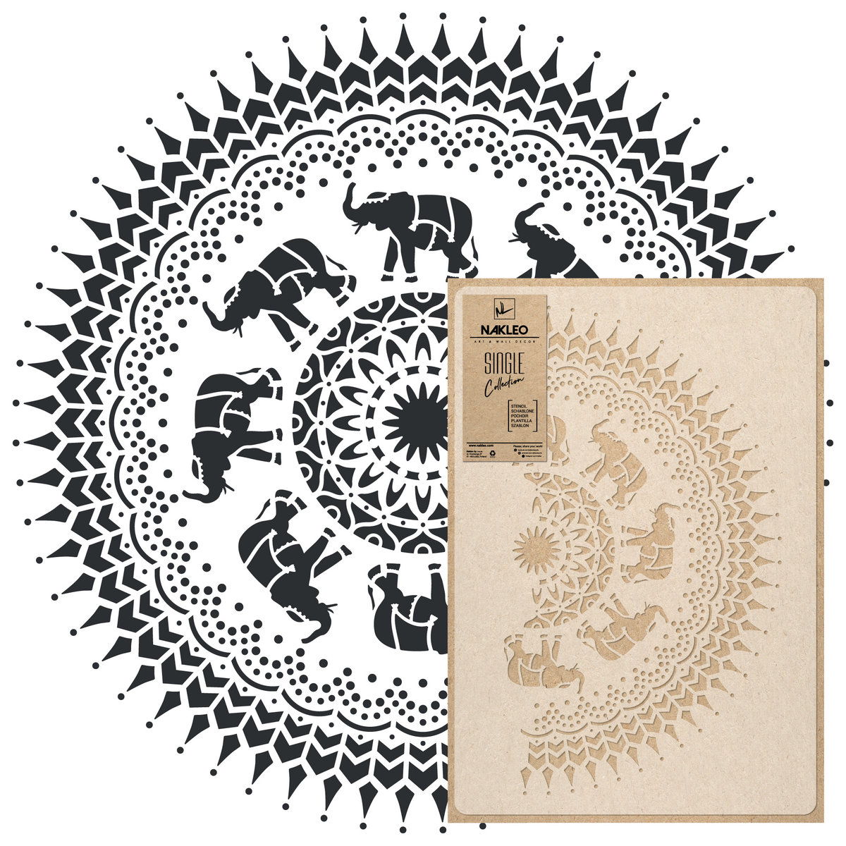 szablon malarski wielokrotny // MANDALA - SŁONIE - MEDIUM (średnica 59cm)