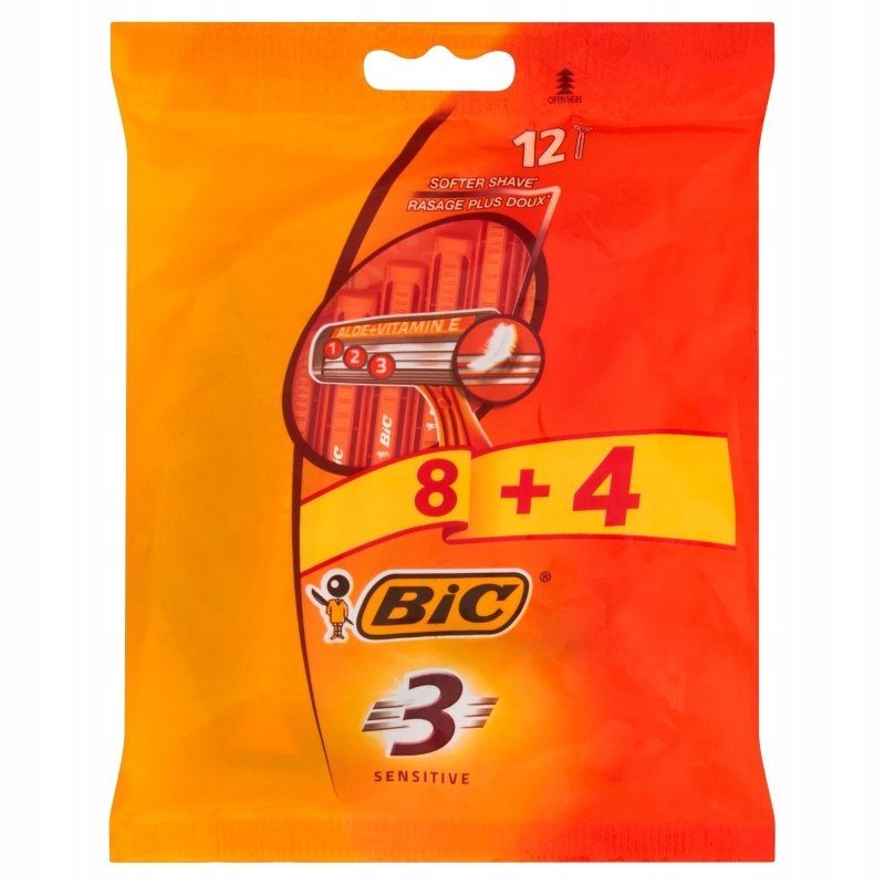 BiC 3 SENSITIVE JEDNOCZĘŚCIOWE MASZYNKI DO GOLENIA 8+4 SZTUKI