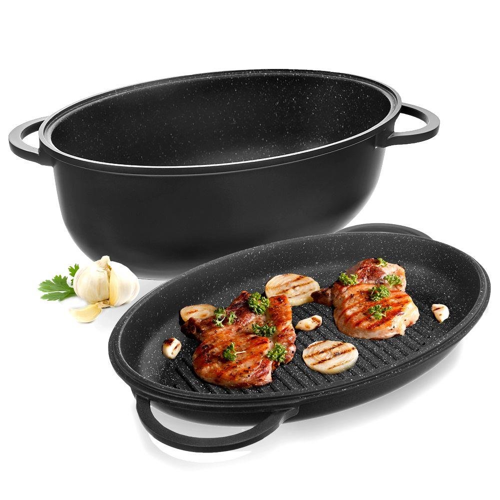 Orion Brytfanna Granitowa Owalna Do Pieczenia Smażenia Patelnia Grillowa 2W1 10 L Grande