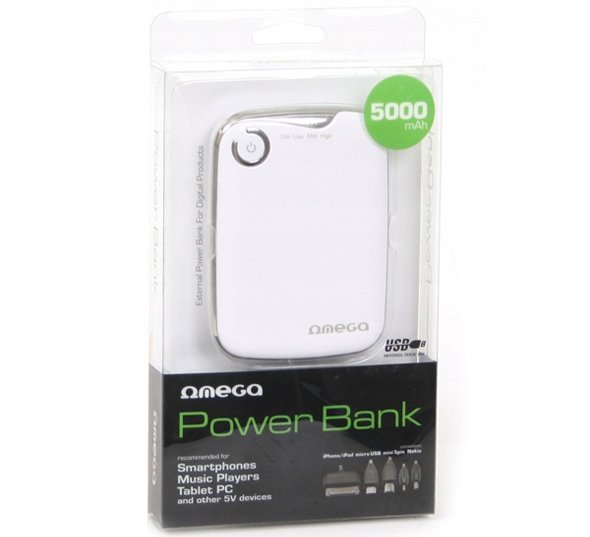 Omega OMPB5 X SX Powerbank do smartfona lub tabletu (5000 mAh, 5 V, 1000 ma) srebrny 5907595421584