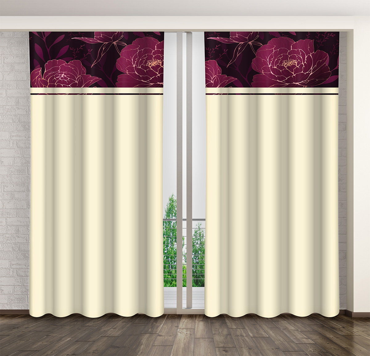 Zasłona Gotowa Na Żabki, 160X250, Kremowa W Kwiaty, Zmk-022