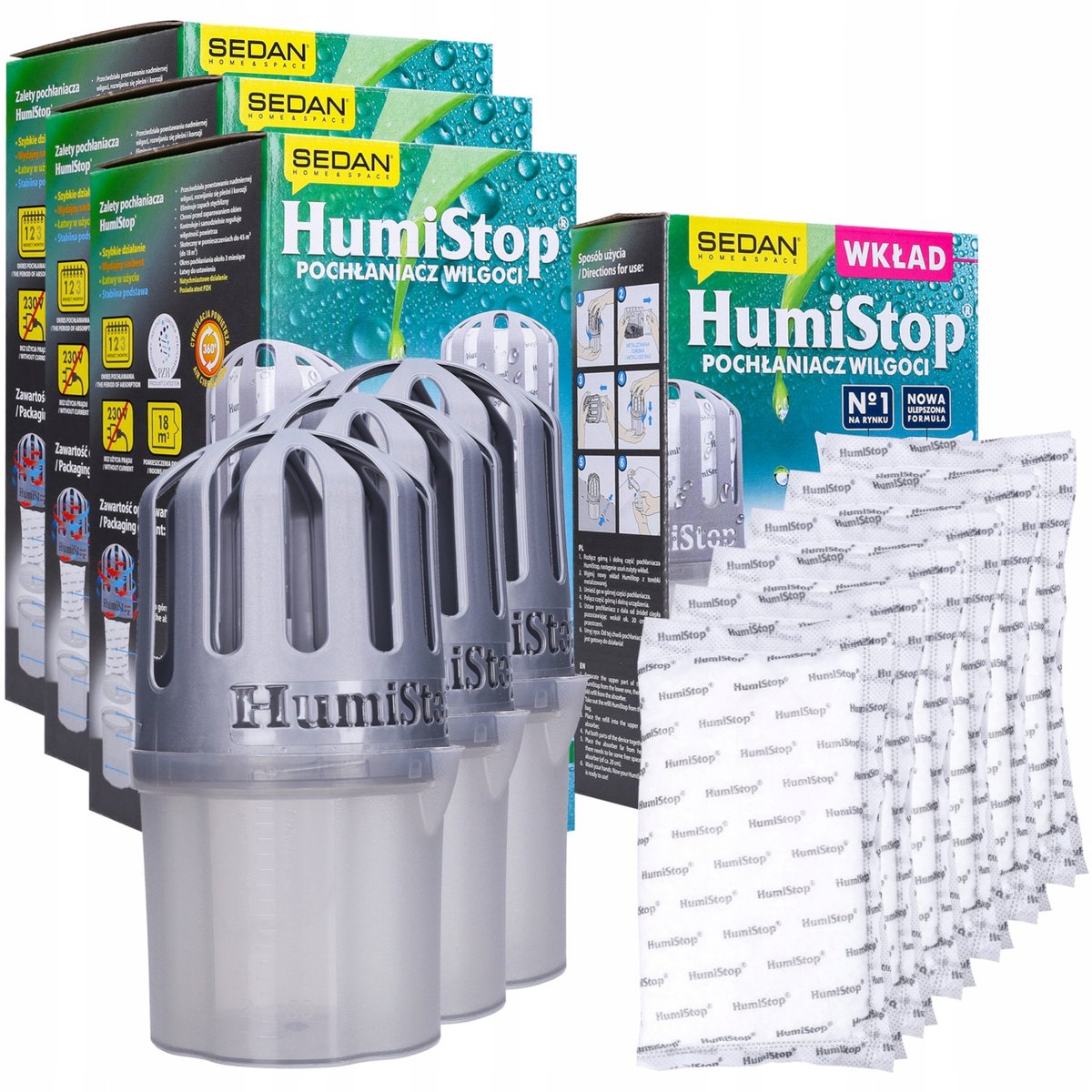 3X Sedan Humistop Pochłaniacz Wilgoci + 6X Wkład Do Pochłaniaczy 280G
