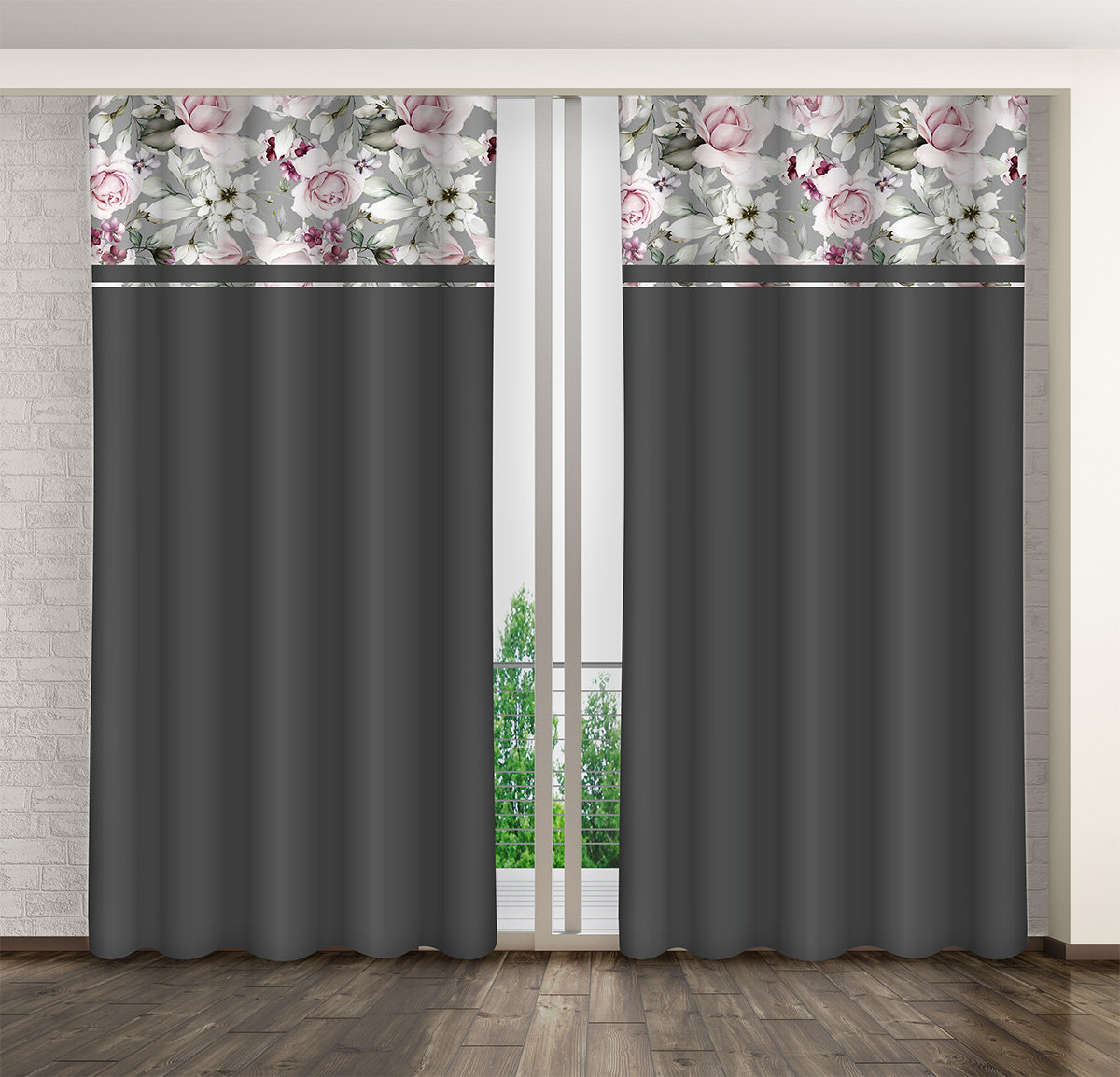 Zasłona Gotowa Na Żabki, 160X270, Szara W Kwiaty, Zmk-057