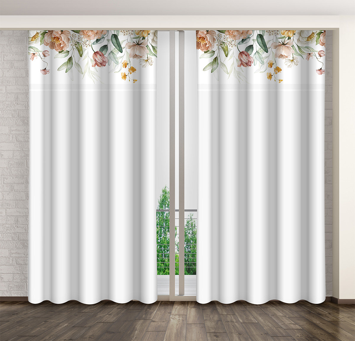 Zasłona Gotowa Na Żabki, 160X250, Biała W Kwiaty, Zmk-002