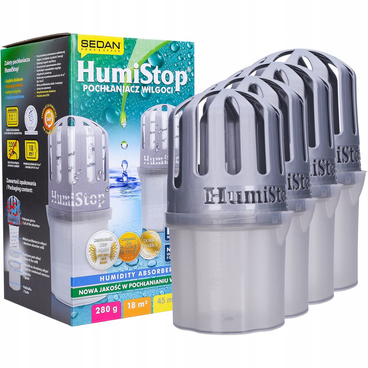 4X Sedan Humistop Pochłaniacz Wilgoci + 4X Wkład Do Pochłaniacza Wilgoci 280G