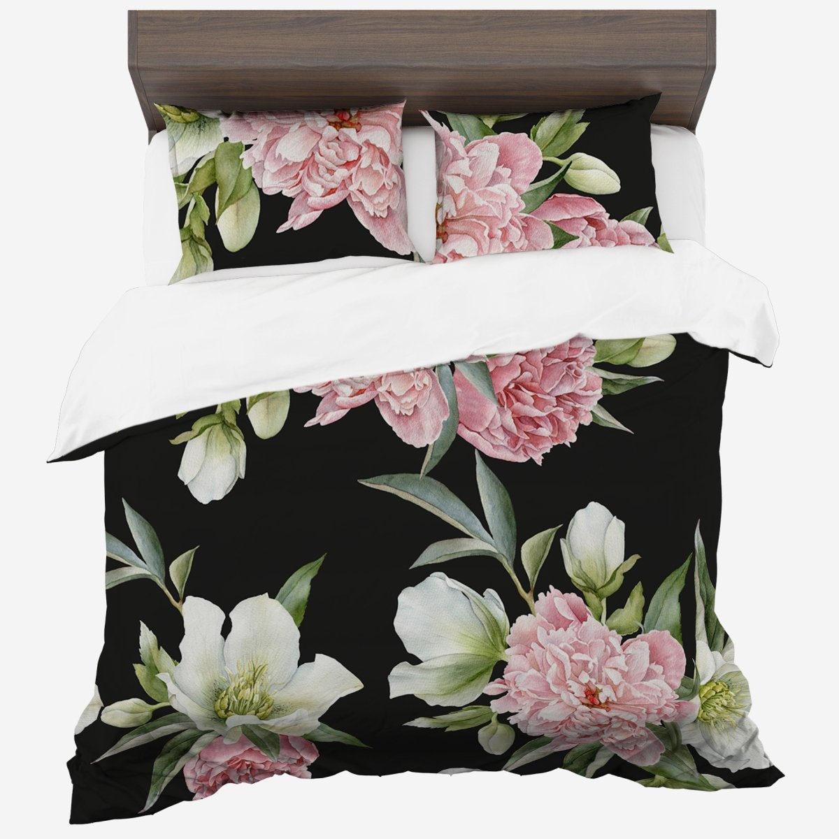 Pościel Z Bawełny Syntetycznej, 140X200, Czarna W Kwiaty, Pmca-69, 2-Częściowa