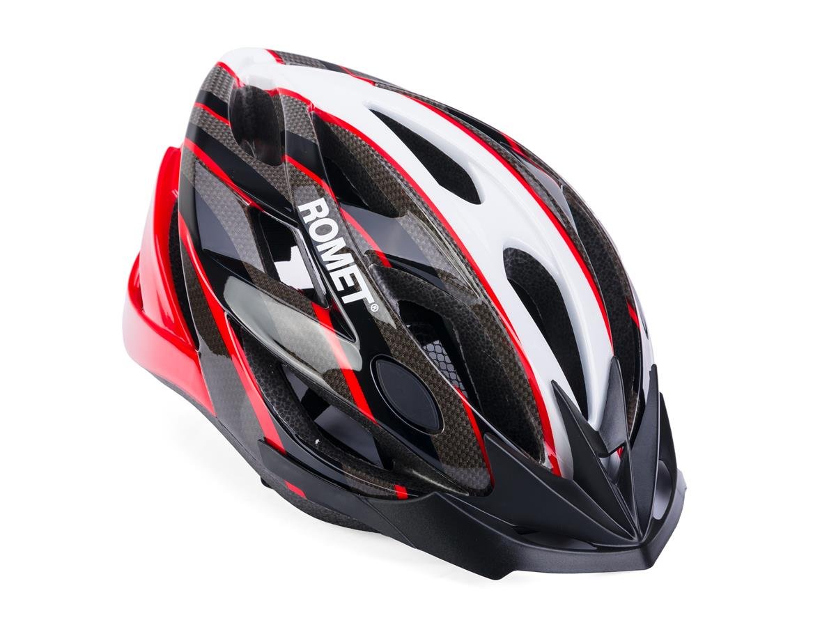 Kask Rowerowy Romet 103 Bialo Szaro Czerwony Z Daszkiem L (58-61)
