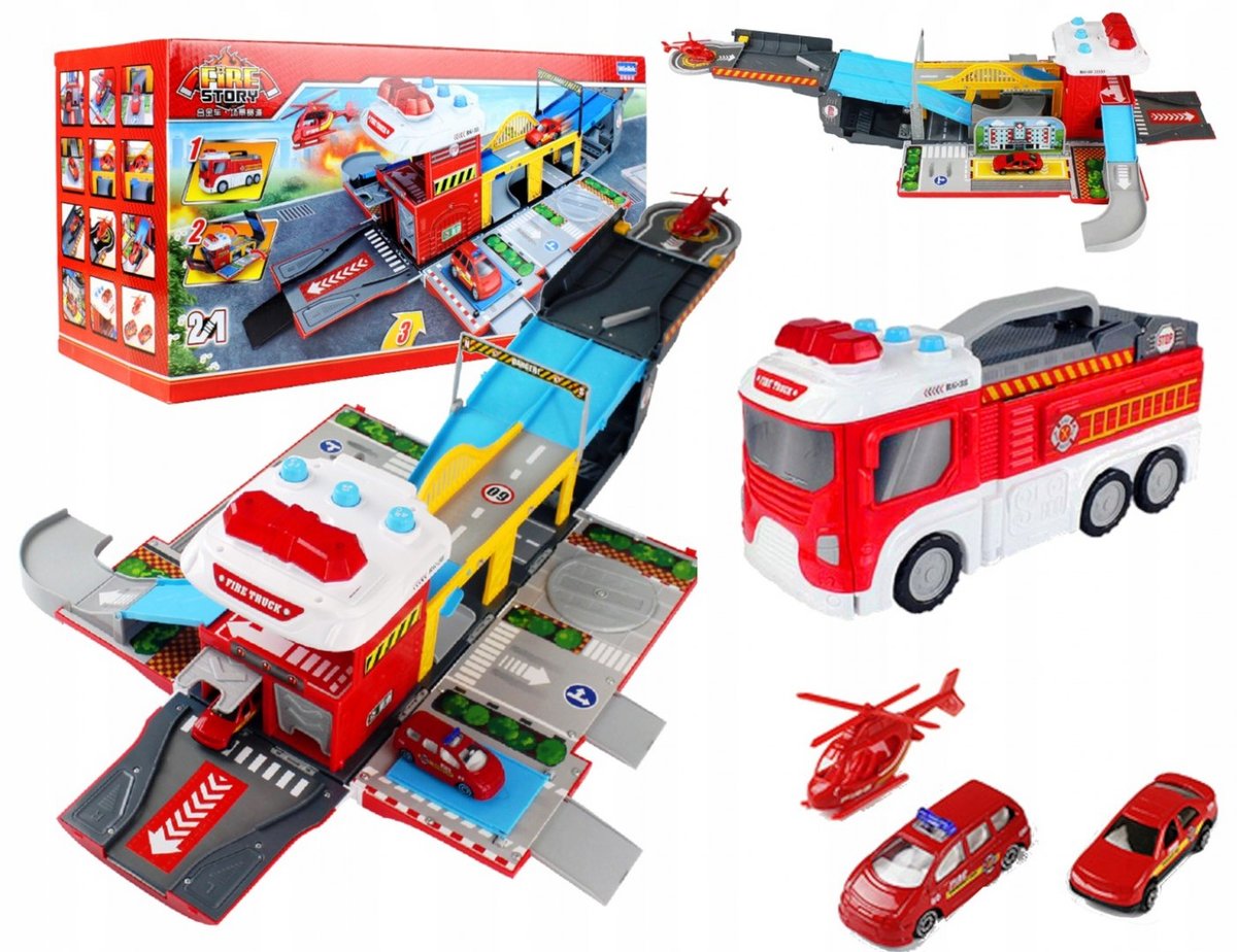 LUXMA DUŻY WÓZ STRAŻ ROZKŁADANY W PARKING GARAŻ 2w1 LA57 LA57