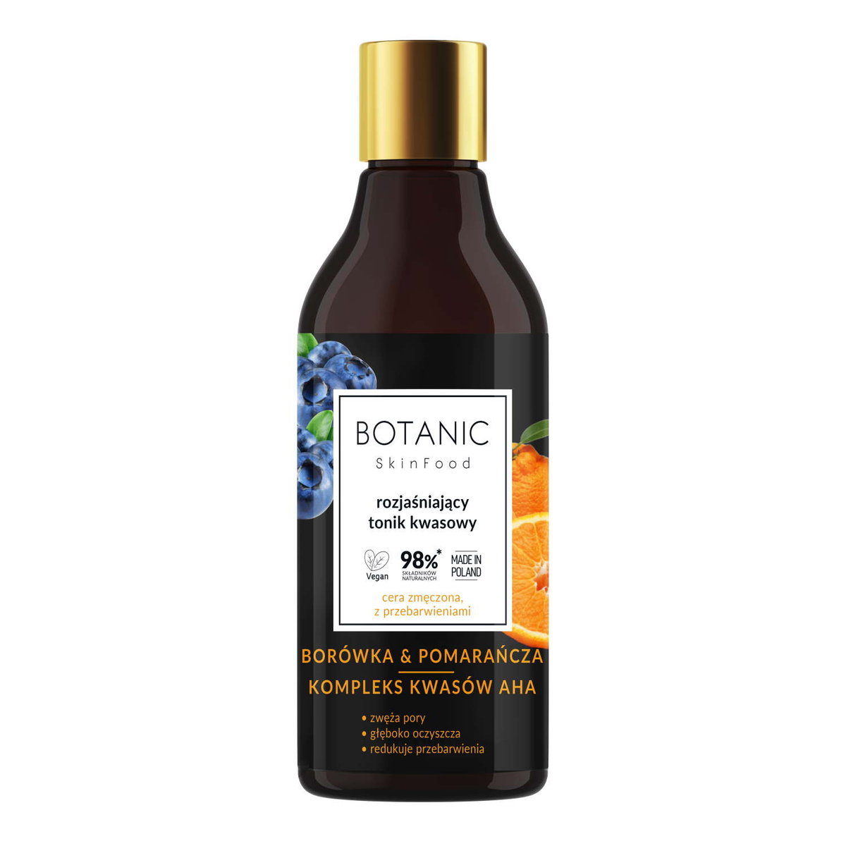 Botanic, Skinfood, Tonik borówka & pomarańcza rozjaśniający kwasowy, 250 ml