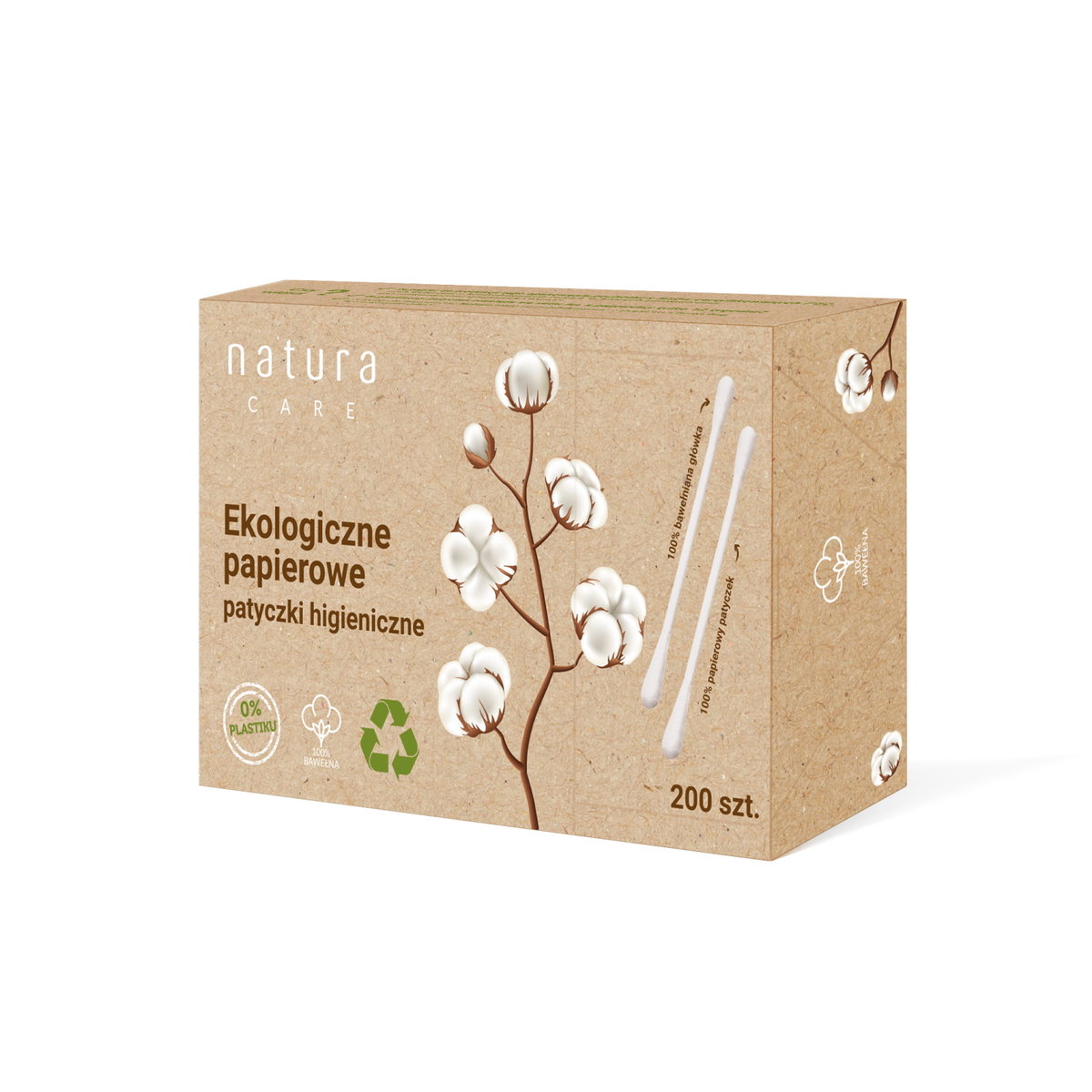 Natura Care, Papierowe patyczki higieniczne ekologiczne, 200 szt.