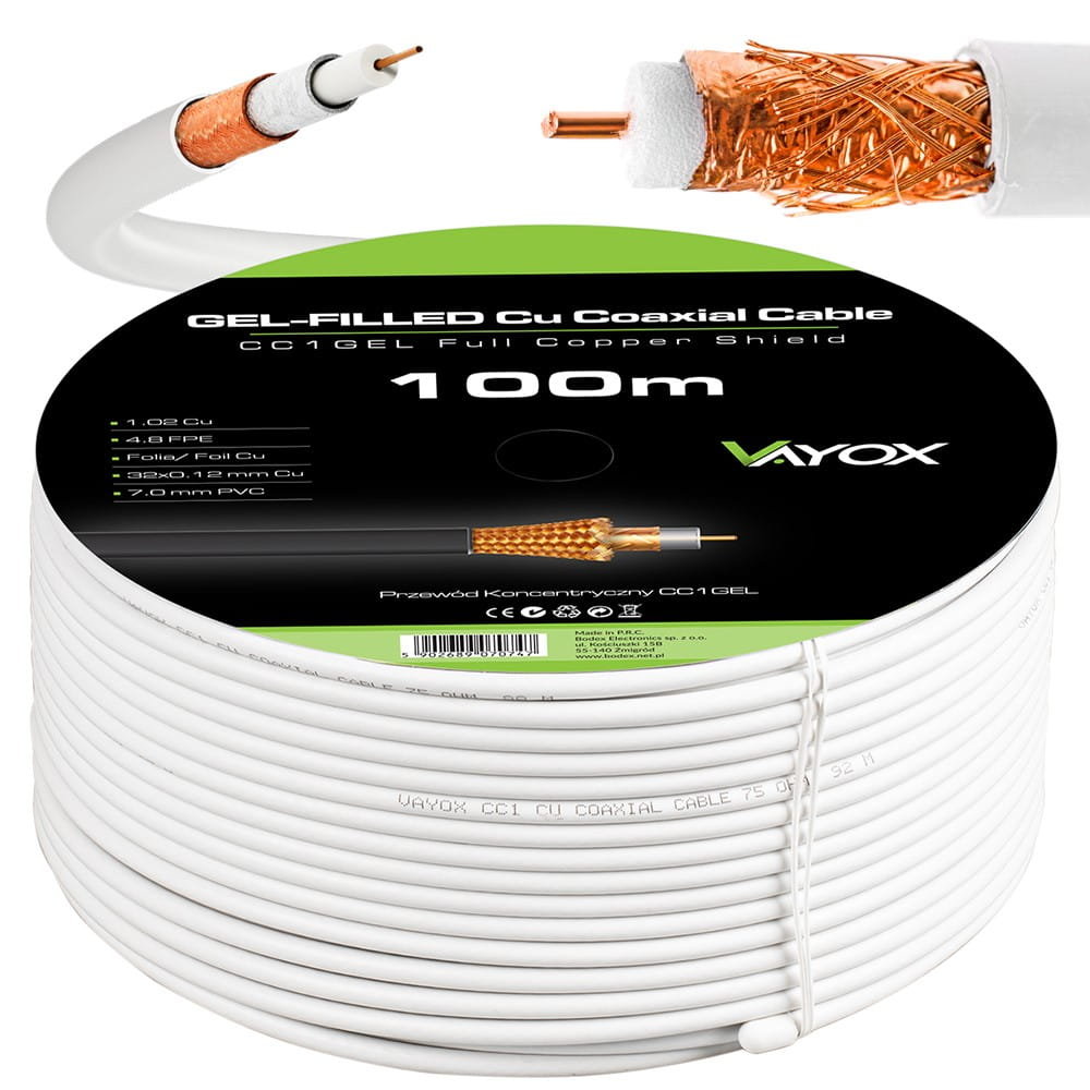 Przewód Koncentryczny 1.02 Cu + 32X0.12Mm Cu Cc1-100Gel Vayox 100M