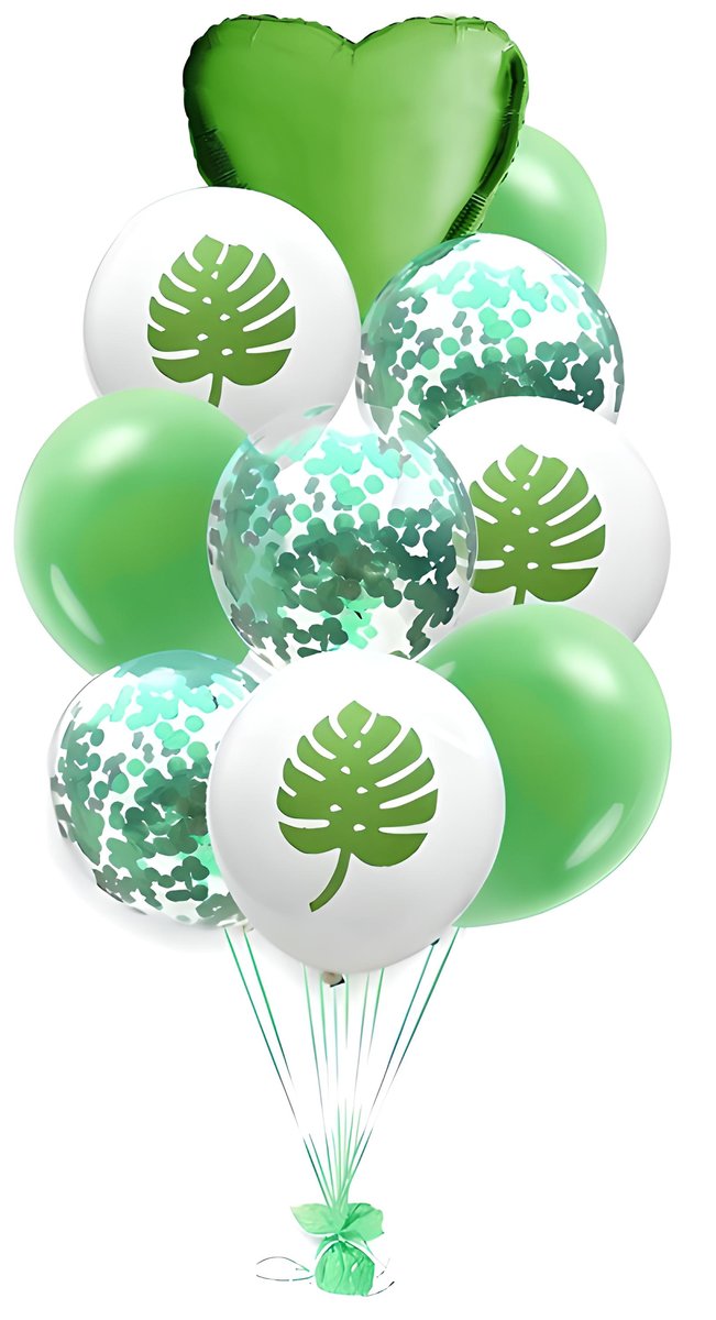 BALONY ZIELONE LIŚCIE TROPIKALNE KONFETTI ŚLUB URODZINY DEKORACJE 10SZT