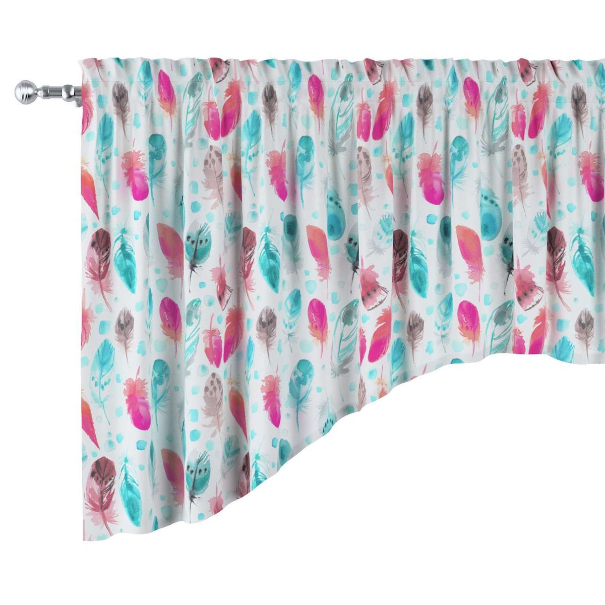 Lambrekin Łuk, Różowe I Turkusowe Piórka, 250 × 75+5 Cm Grzywka, Magic Collection