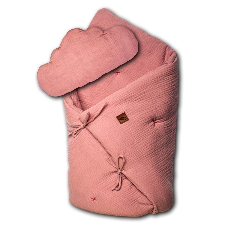 Hi Little One - Kołderka Z Podusią I Rożek Z Oddychającej Bawełny Organicznej Gots Quilt Baby Horn Salmon