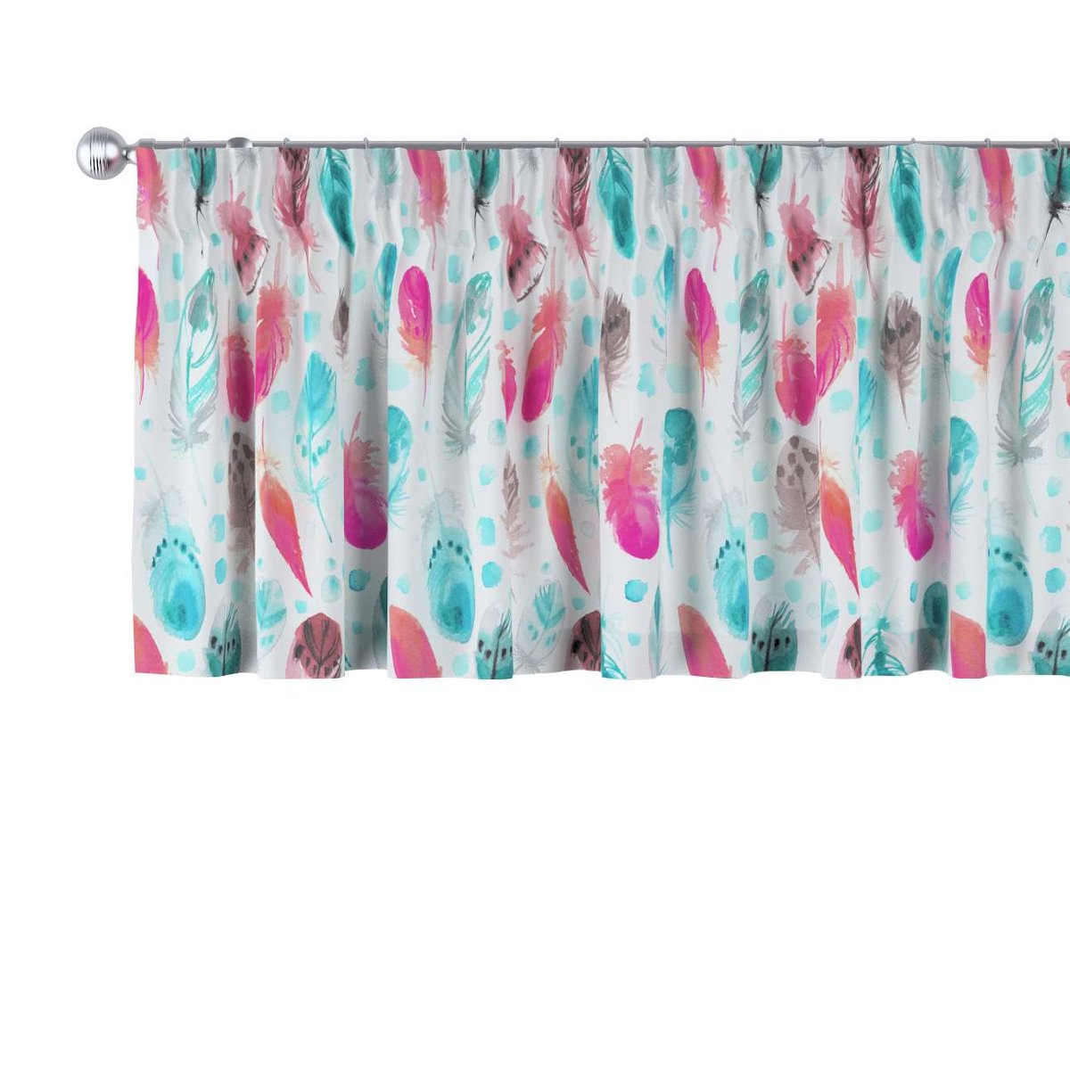 Lambrekin Na Taśmie Marszczącej, Różowe I Turkusowe Piórka, 260 × 40 Cm, Magic Collection