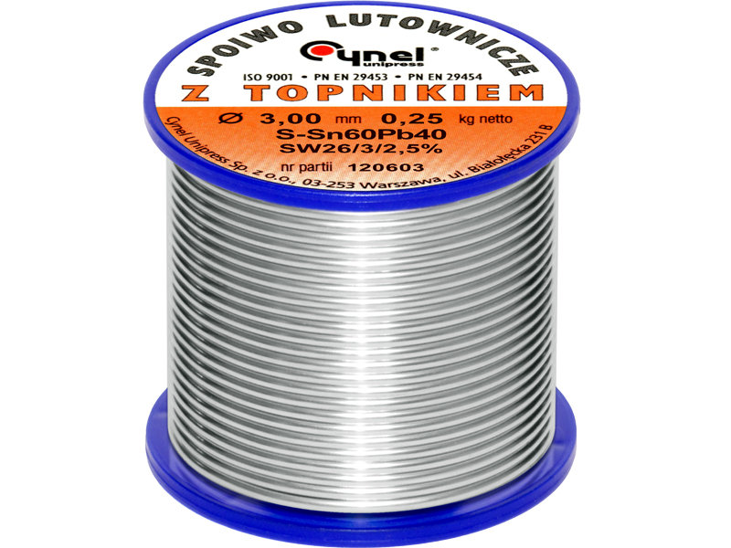 Cyna Z Topnikiem Spoiwo Lutownicze 250g 3mm 60%