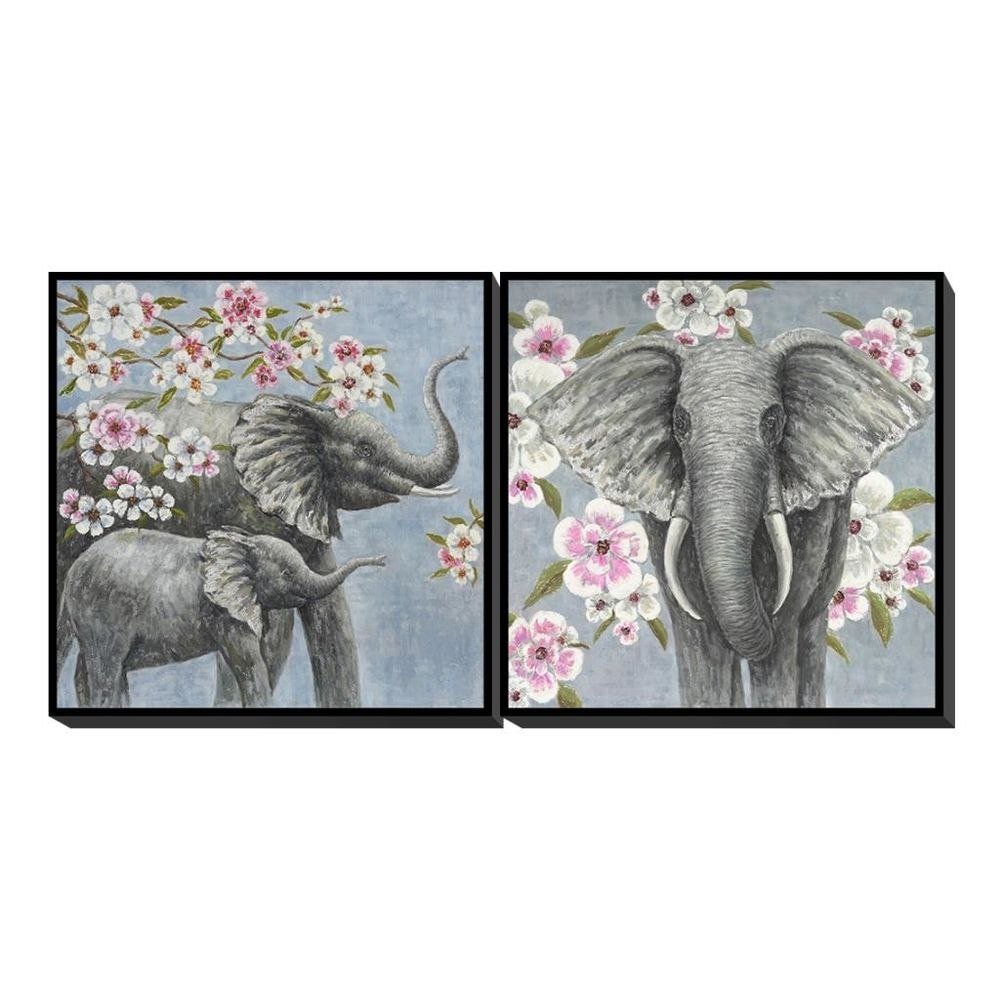 Emaga Obraz DKD Home Decor Słoń Kvety (100 x 3.5 x 100 cm) (2 pcs)