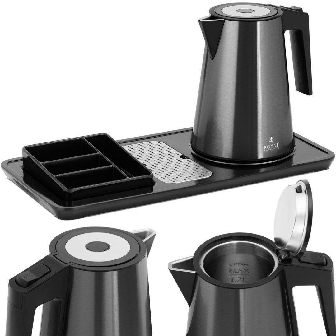 Royal Catering Czajnik elektryczny stacja do kawy i herbaty 1,2 l 1800 W czarny RC-HKS03