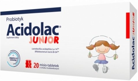 Polpharma ACIDOLAC JUNIOR Probiotyk o smaku truskawkowym, 20 misio-tabletek