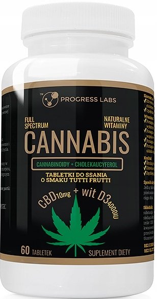Progress Labs, Cannabis, CBD 10mg + witamina D3 4000 60 tab.