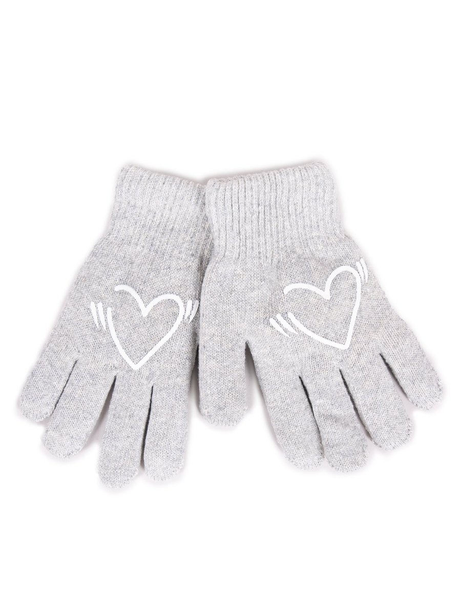 Rękawiczki Dziewczęce Wełniane Ocieplane Szare Serce 16 Cm