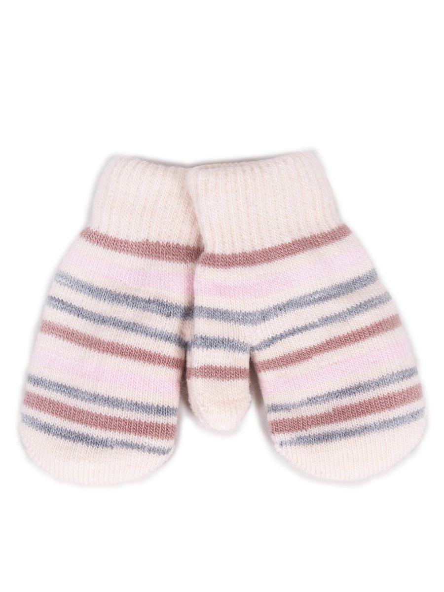 Rękawiczki Dziewczęce Jednopalczaste Dwuwarstwowe W Paski 16 Cm