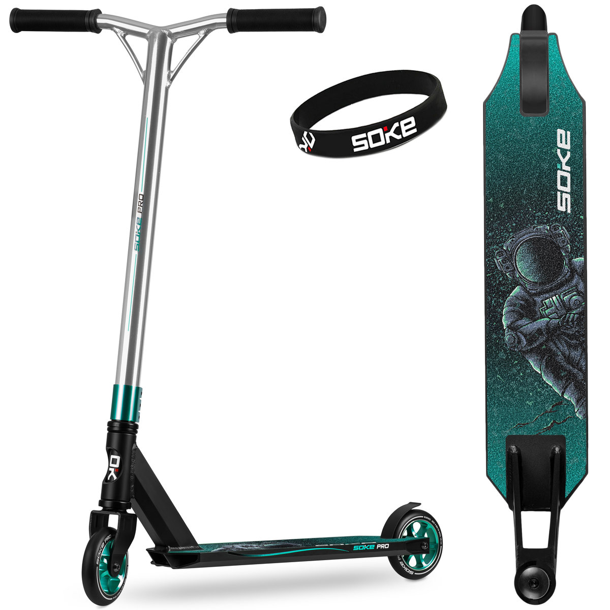 SOKE PRO ABEC-9 Y-BAR srebrno-turkusowa