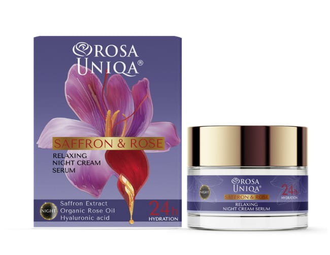 Rosa Uniqa, Krem serum Róża i Szafran na noc, 50 ml