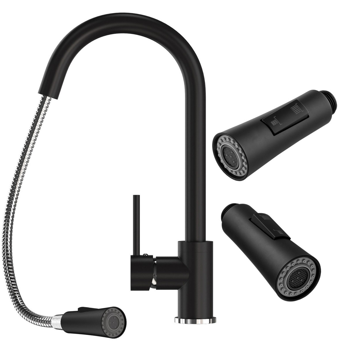 Czarna Bateria Kuchenna Wyciągana Wylewka Libra