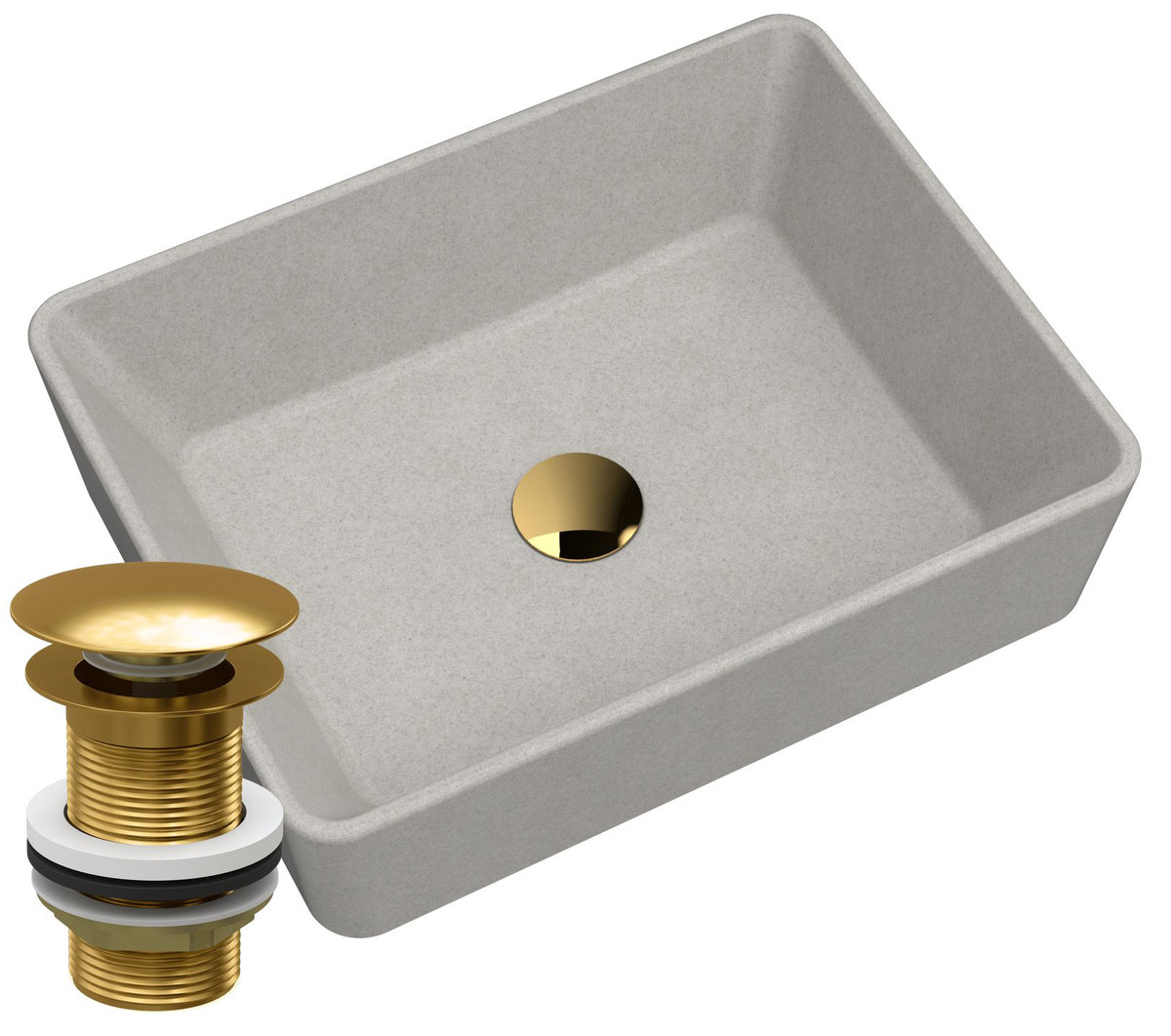 Umywalka Granitowa Nablatowa Beżowa Korek Złoty