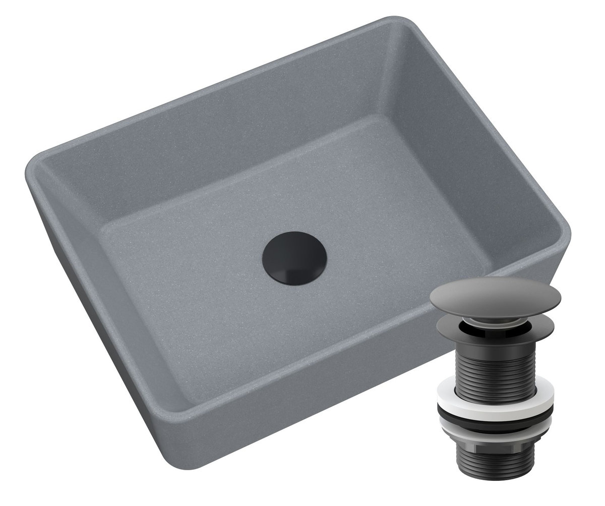 Umywalka Granitowa Nablatowa Szara Korek Czarny