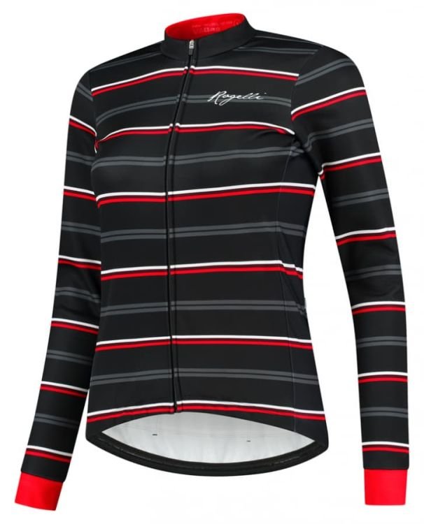 Damska Kurtka Rowerowa  Rogelli Stripe | Black/Red - Rozmiar Xl