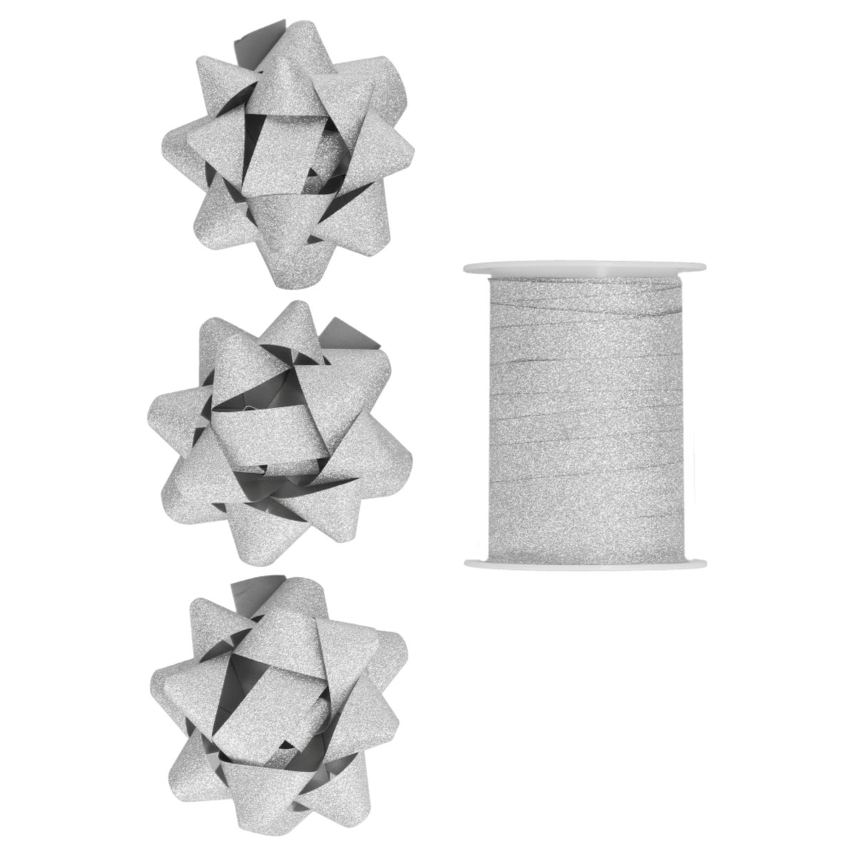 Incood, Zestaw Do Pakowania Srebrny Brokat, 3 Rozetki I Wstążka